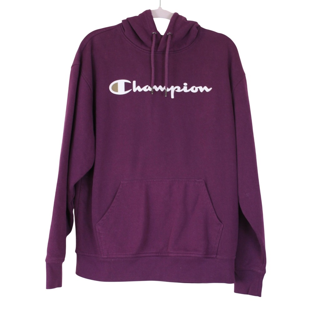 Champion Athleisure Everyday Comfort Sporty Purple Logo Hoodie Sweatshirt L